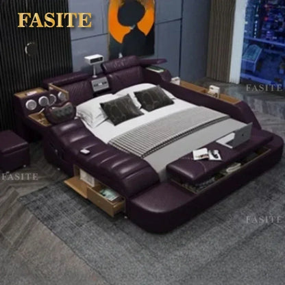 Budget-friendly Multifunctional massage tatami leather bed double modern simple wedding with projector smart Bedroom Furniture