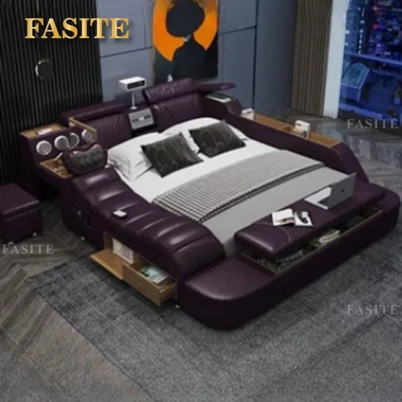 Budget-friendly Multifunctional massage tatami leather bed double modern simple wedding with projector smart Bedroom Furniture