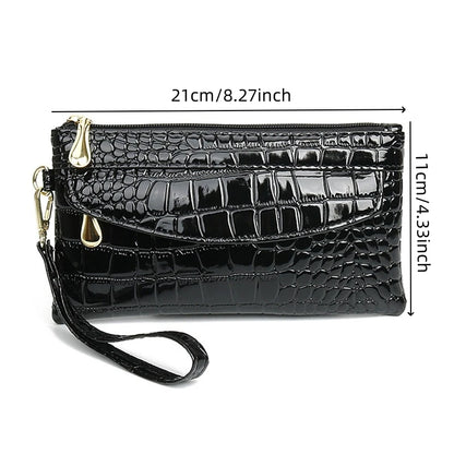 Women Long Wallets Leather Ladies Double Zipper Wallet Clutch Bag Design Red Purse Bag Crocodile Purses