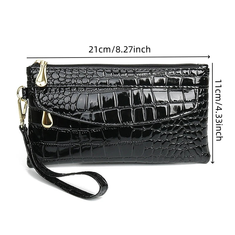 Women Long Wallets Leather Ladies Double Zipper Wallet Clutch Bag Design Red Purse Bag Crocodile Purses