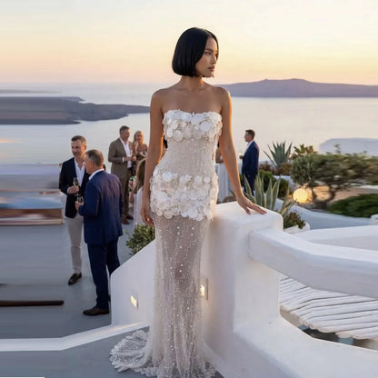 Sparkling Sequin Party Dress Long Floor Length Custom Made Women Dresses See Through Beaded Sleeveless Prom Gowns Tulle - Kimlud