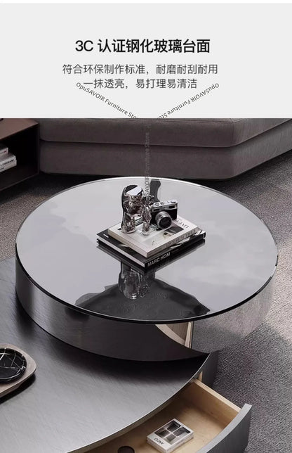 Italian Luxury Oval Coffee Tables Modern Minimalist Rotatable Center Coffee Table Set Stainless Steel Living Room...