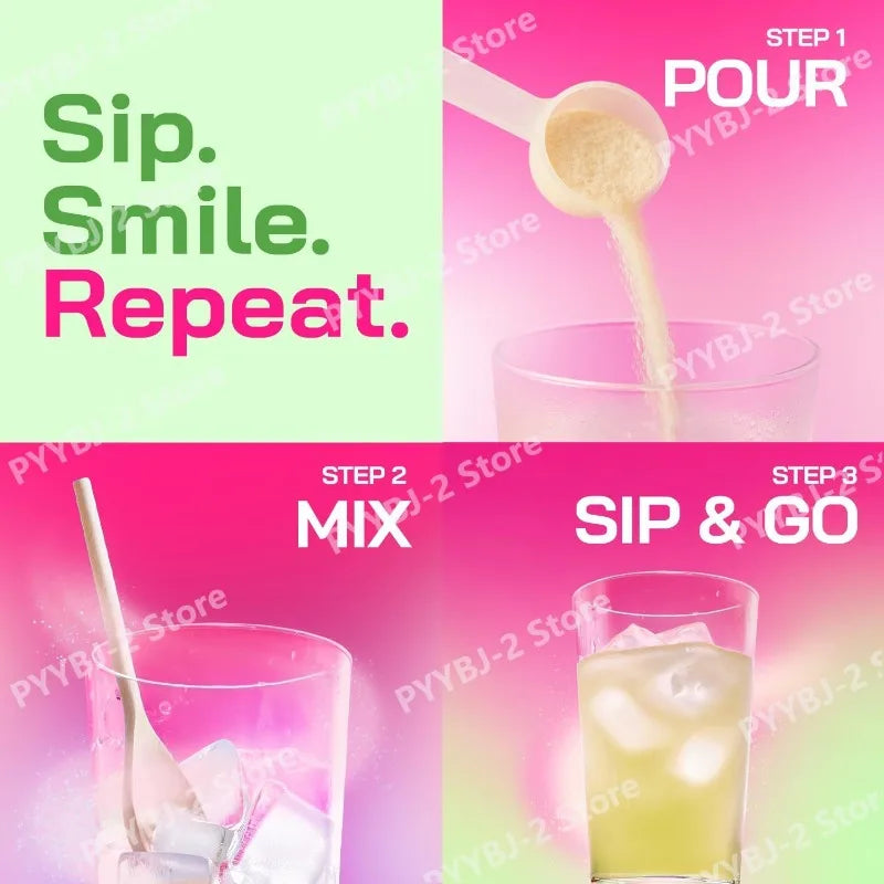 Strawberry Matcha Instant Powder Drink with Yerba Mate & Probiotic Fiber Support Clean Energy Mental Clarity Health Supplement