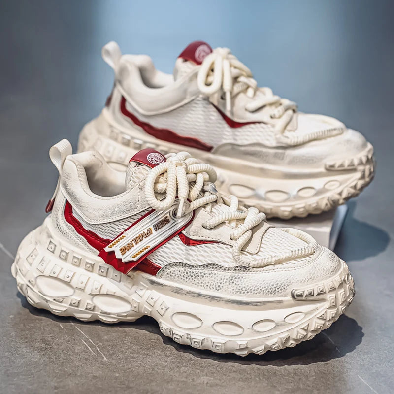 Men's Spring Summer Breathable Mesh Sports Shoes Casual Increased Height Thick Bottom Dad Shoes Wear-Resistant Rubber Sole