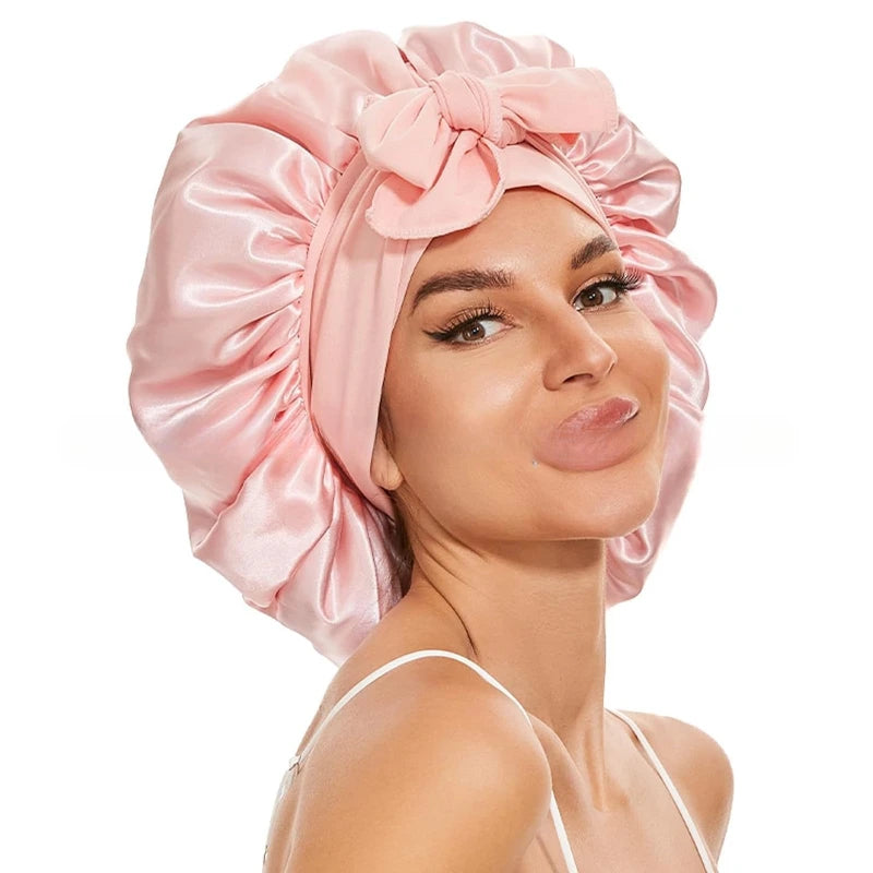 1PC Satin Sleep Bonnet Polyester Unscented Hair Care Cap with Adjustable Tie Band,Comfortable Sleeping Bonne for Hair Protection