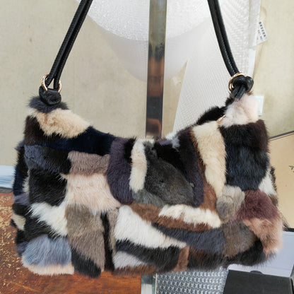 Winter Fox Fur Bag Women's  Bag Fashion  Handbag Ladies Bags Purses Women Shoulder Bag Real Silver Fox Fur Messenger Bags