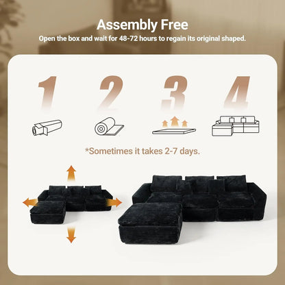 Boneless L-Shaped Modular Couch - 108 Inch Cloud Corduroy Sectional Sofa,Deep Seating Comfort, No Assembly, Ideal, Customized - Kimlud