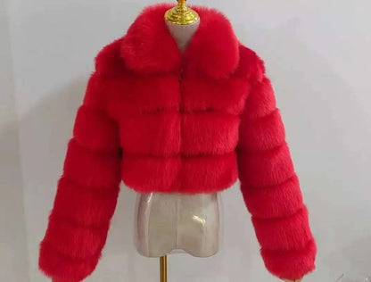 DEAT Fashion Women's Faux Fur Coat Lapel Zipper Long Sleeves Loose Thick Imitation  Fur Short Jacket Winter New 7AB6103