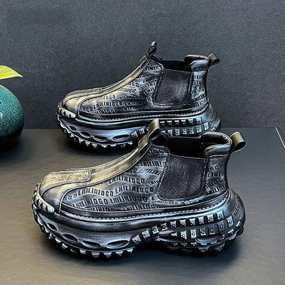 High Quality Safety Walking Sneakers Men Leather Boots Retro Style Trend Gothic Rock Knight Boots Men's Casual Shoes Warm Boot