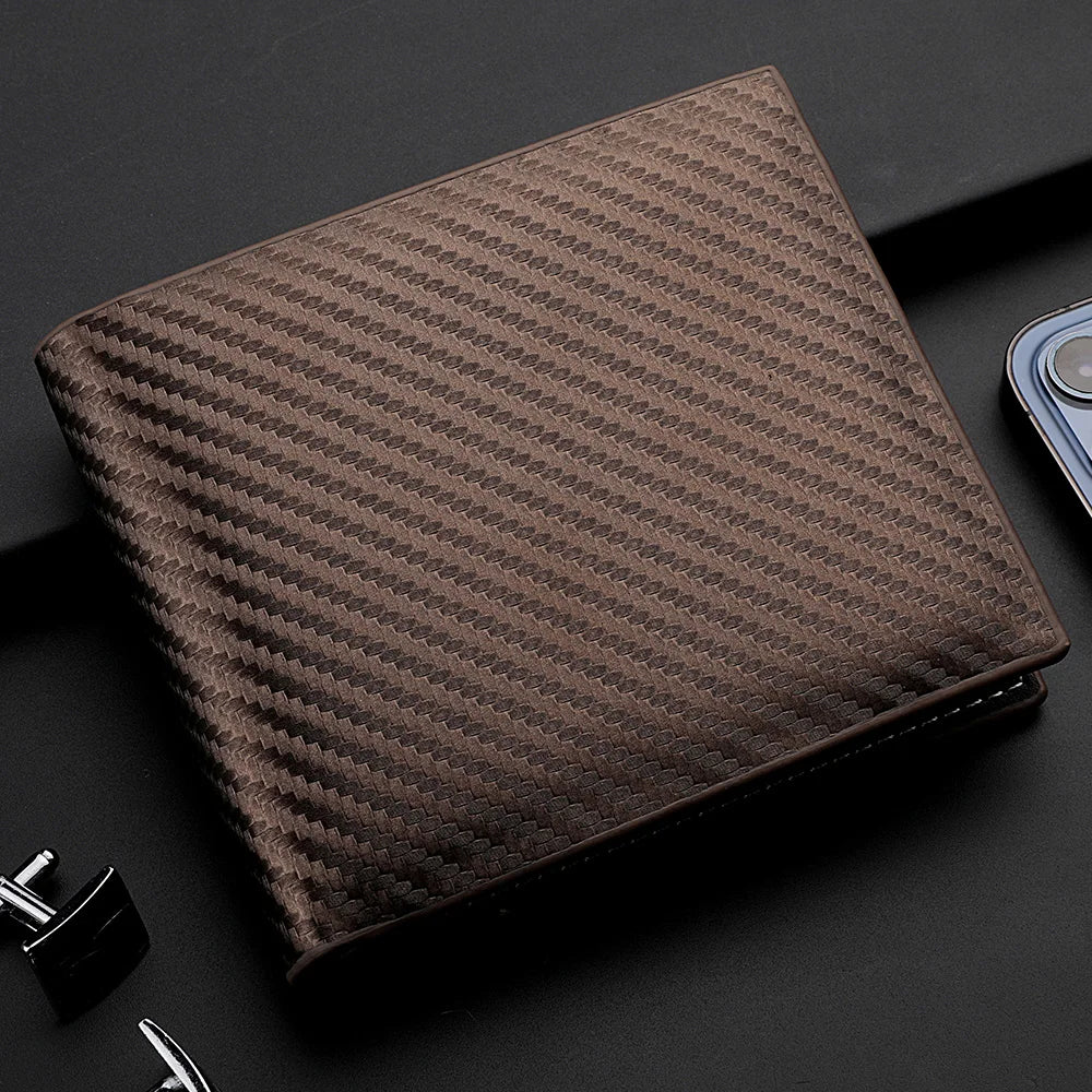 New PU Leather Carbon Fiber Short Wallet For Men Credit Card Holders, Zipper Coin Wallet