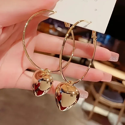 Heart Shaped Pendant Hollow Hoop Earrings Fashion Alloy Jewelry for Women Luxury Style for Date Nights and Vacations...