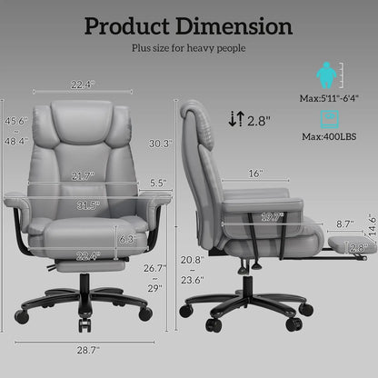 Criss Cross Chair with Wheels, 160°Big and Tall Reclining Office Desk Chair with High Back, Wide Seat, Arms, Footrest,...