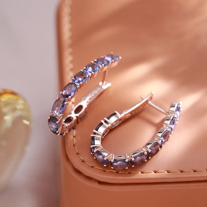 JULYDREAM Full Oval Purple Zircon 585 Gold Color Hoop Earrings Women Luxury Geometric Jewelry Party Wedding Accessories