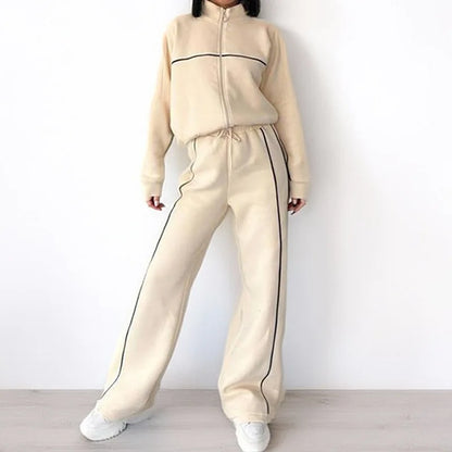 New 2 Piece Sets Women Outfit Casual Pant Set Sportswear Long Sleeve Cardigan Lace Up Clothing Two Piece Suits Zipper Sweatshirt - Kimlud