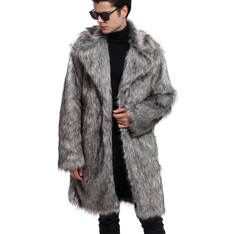 2020 Autumn and Winter Men's Faux Fur Large Lapel Fur Long Men's Faux Fur Jacket fashion thicken Men's Overcoat Mens Clothing