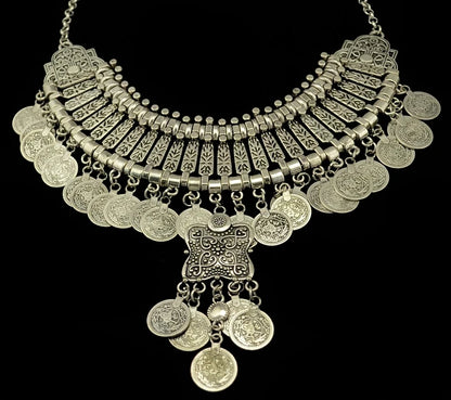 Afghan Bohemian Collars Choker Chic Ethnic Indian Jewelry Sets Gypsy Boho Vintage Tassel Coin Statement Necklace Earrings Women
