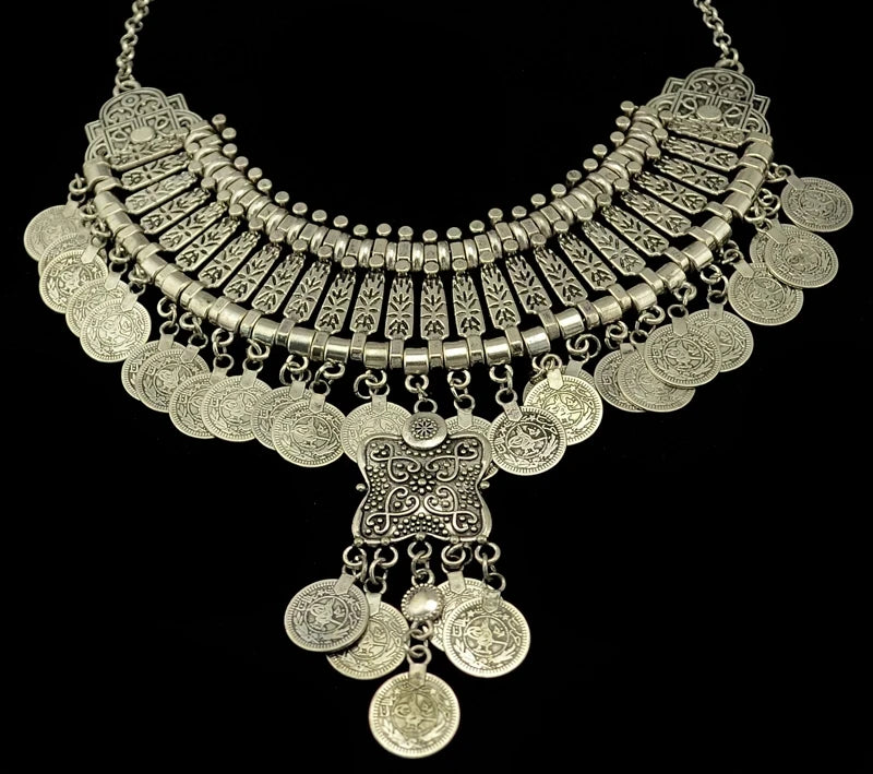 Afghan Bohemian Collars Choker Chic Ethnic Indian Jewelry Sets Gypsy Boho Vintage Tassel Coin Statement Necklace Earrings Women