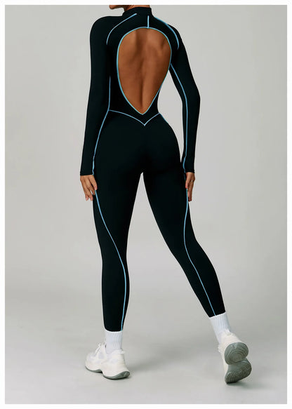 Yoga Bodysuits Women  Breathable Workout Sets Gym Clothes Push Up Fitness Running Sportwear Sexy Zipper Leggings Suit