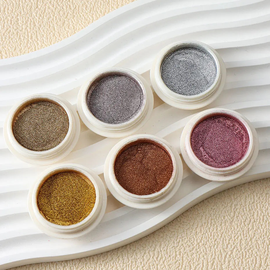 6pc Gold Metallic Mirror Glitter Nail Art Dust Rose Gold Silver Powder UV Gel Polish Chrome Rubbing Pigment Flake Manicure Decor