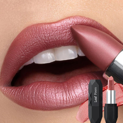 Nude Pink Pearlescent Glitter Matte Lipstick Metallic Waterproof Long Lasting Rose Pink Shimmer Diamond Lipstick Makeup...