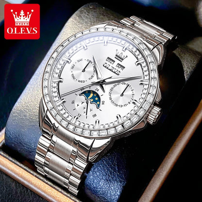 OLEVS 6695 Automatic Mechanical Men's Watches Luxury Brand Original Diamond Bezel Moon Phase Perpetual Calendar Man...