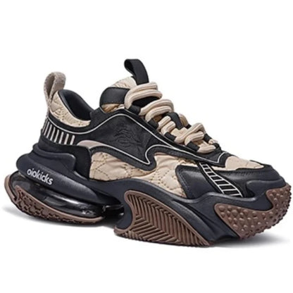Genuine Leather Breathable Daddy Shoes for Men's Women's Shock Absorption Buffer Sole Casual Sneakers Thick Soled Elevated Shoes