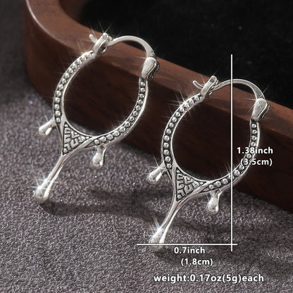Vintage Handmade Pattern Silvery Plated Irregular Hoop Earrings Women's Fashion Personalized Banquet Festival Jewelry Accessory