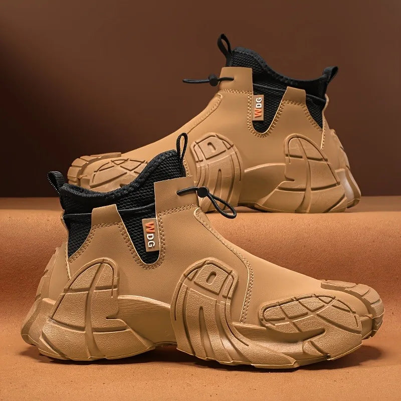 Fashionable and Versatile High Top Men's Shoes, 2025 New Autumn Anti Slip and Waterproof Side Zipper Work Sports Shoes