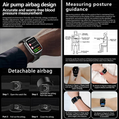 2025New Upgrade Air pump airbag Accurate Blood Pressure Measure Smart Watch ECG+HRV lipids Uric acid AI Diagnosis Smartwatch NFC