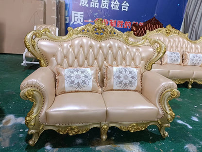 Classic Luxury Sofa Rubber Solid Wood Golden Antique European Royal Style Living Room Sofa Sets 1+2+3 | Kimlud Luxury Sofa