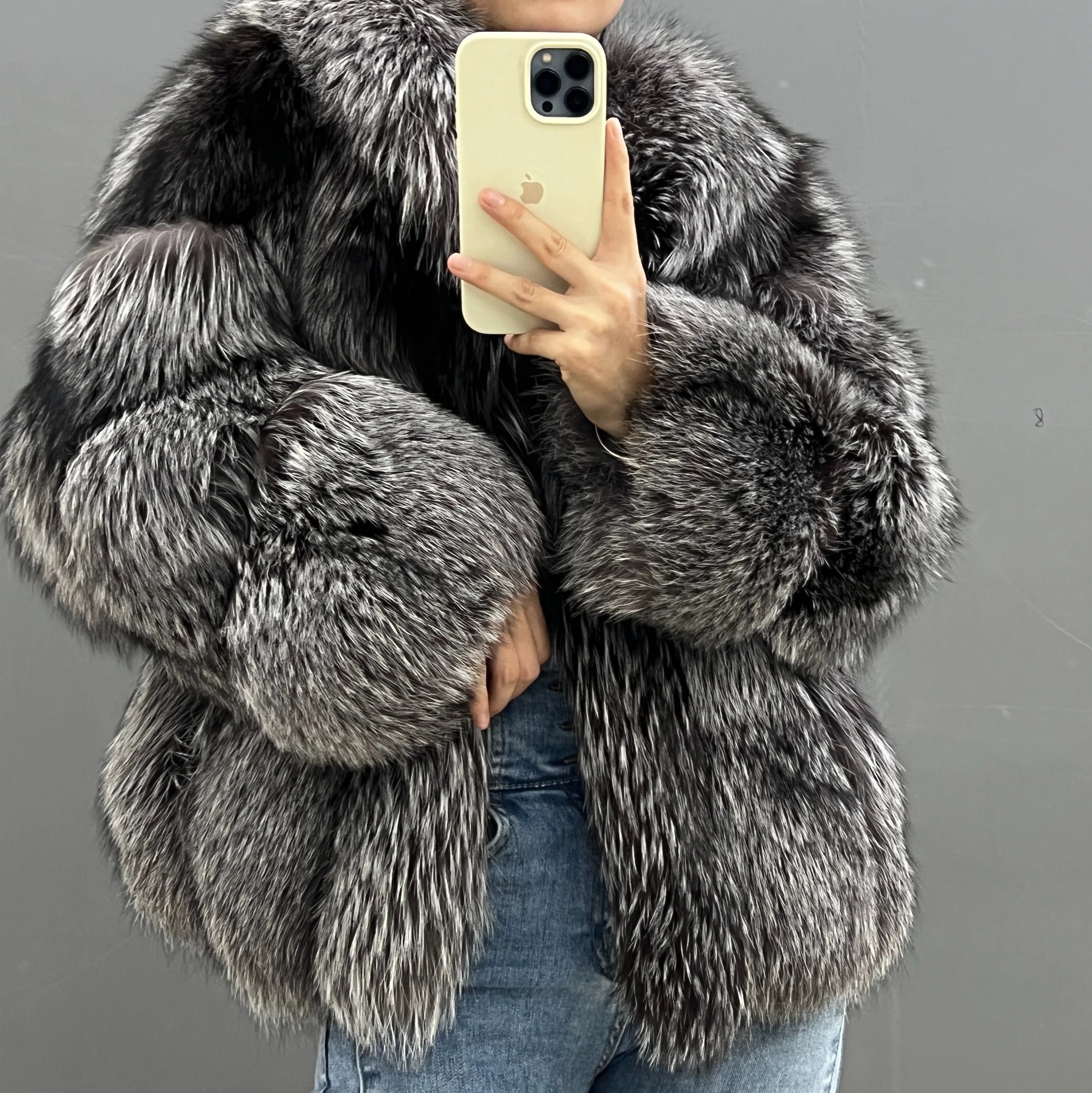 Finnish Imported Silver Fox Mid-Length Waist Coat Winter High-End King Leather Jacket 2025 New Style