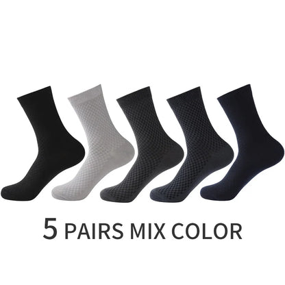 5 Pairs Men Bamboo Fiber Crew Socks Man High Quality Summer Winter Business Breathable Black Male Dress Ankle Socks |...