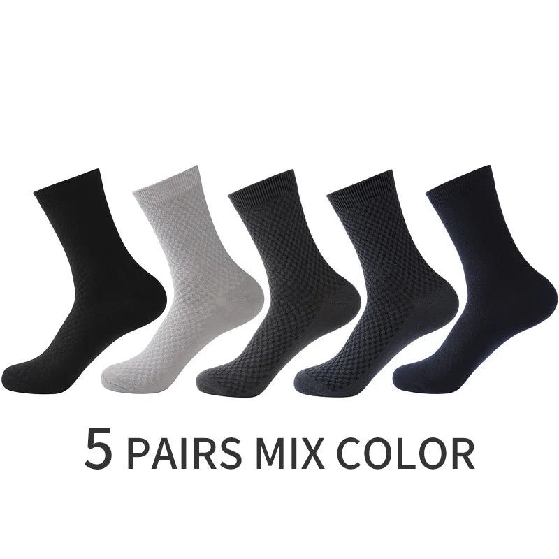 5 Pairs Men Bamboo Fiber Crew Socks Man High Quality Summer Winter Business Breathable Black Male Dress Ankle Socks |...