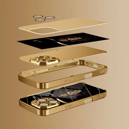 Cool Crown Lion Pattern Gold Metallic Paint Glass Phone Case For iPhone 11 12 13 14 15 16 17 Pro Max 14 Plus 17 Air 16E Cover