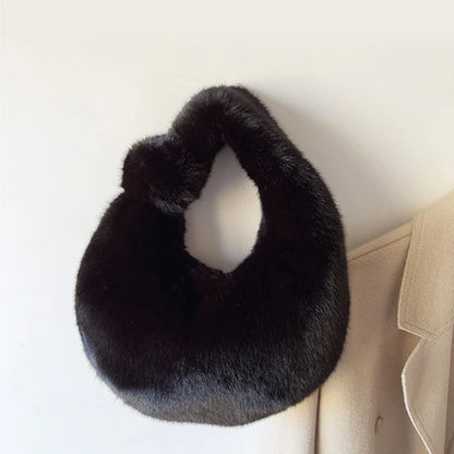 Solid Color Plush Dumpling Bag Simple Style Niche Design Faux Fur Handbag Tote Small Women's Underarm Hobo Bag