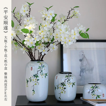 Chinese ceramic vase ornament, living room entrance floral art, home hydroponics creative simple round housewarming gift flower