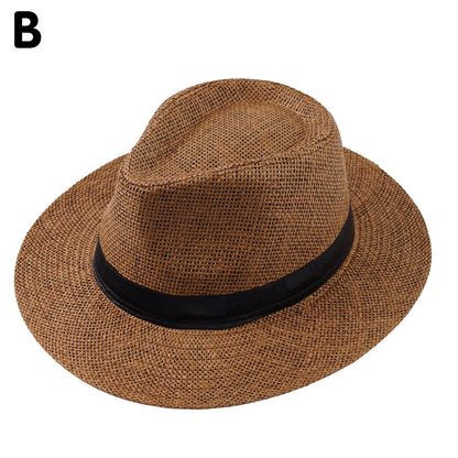 Fashion Unisex Panama Straw Hat Men Women Summer Casual Beach Flat Straw Hat Sunshade Wide Brim Jazz Fedora Cowboy Sun Hat