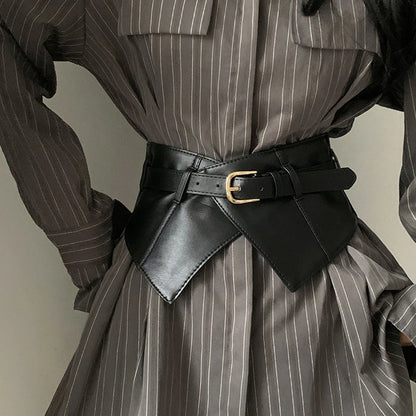 Classic Pin Buckle Wide Belts Black Elastic PU Waistband Trendy Corset Waspie Belt Classic Dress Coat Girdle For Women...