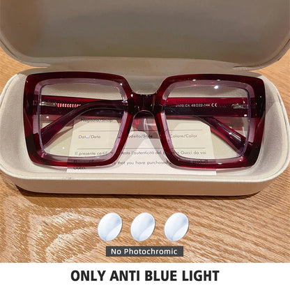 BLMUSA Square Photochromic Blue Light Blocking Large Frame Eyeglasses fashion Reading Glasses ladies Prescription Myopia Glasses - Kimlud