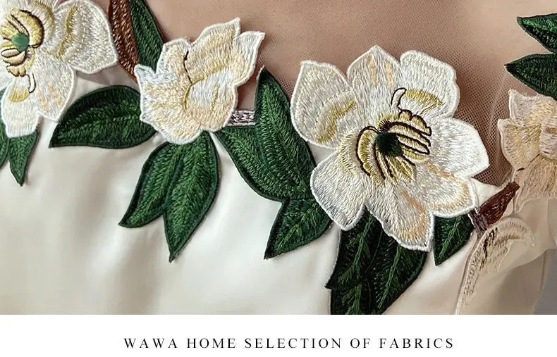 Vintage Embroidered Shirt Elegant Mesh Patchwork Satin Blouse O-neck Tops Spring Autumn Long Lantern Sleeve Women Clothes 24976