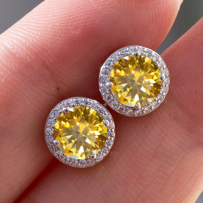 925 Sterling Silver 1 Carat Moissanite Round Earrings Engagement Wedding Daily Work Party Travel Luxurious Gift For Women