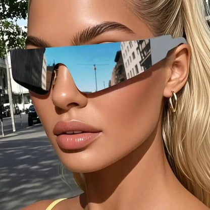 rimless one piece small rectangle silver mirror sunglasses for women new fashion Y2K hip hop sun glasses men retro punk...