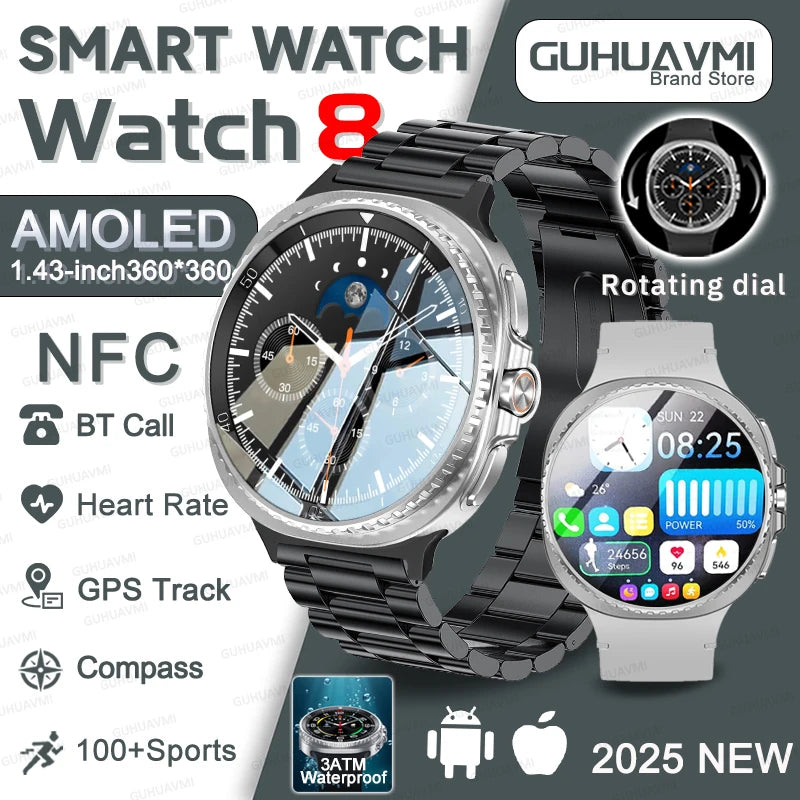 Watch 8 Ultra Classic Fashion Men GPS Map Compass NFC 3ATM Waterproof Smart Watch Rotating Dial HD Bluetooth Call Upgraded Watch