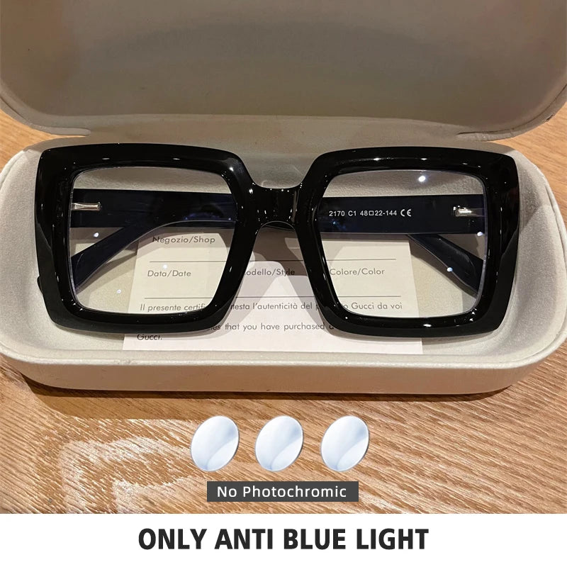 BLMUSA Square Photochromic Blue Light Blocking Large Frame Eyeglasses fashion Reading Glasses ladies Prescription Myopia Glasses - Kimlud