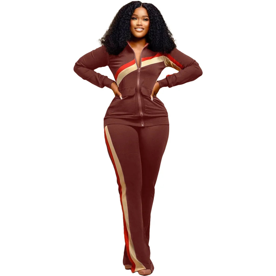 Women Fall Clothes 2025 Slim Zippered V-neck Jacket Trousers Tight Sports Long Sleeves Suit Conjuntos De Mujer 2 Piezas Elegante