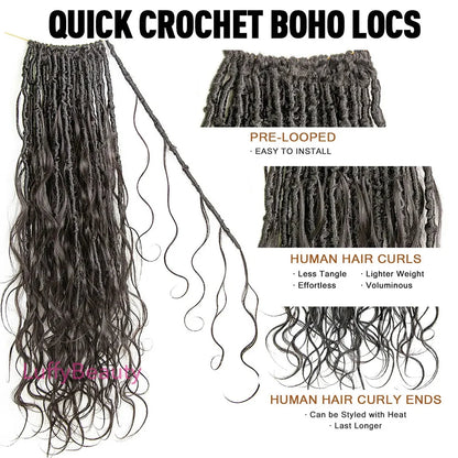 Body Wave Pre-Looped Crochet Boho Locs With Human Hair Curls Goddess Locs Body Wave Full Ends Hair Extensions For Black Women