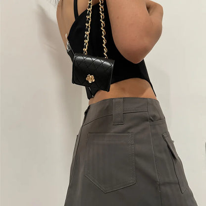 Luxury Desiner Girdle Chain Belt Bag Female camellia Mini Waistpack Versatile Purse Elegant Belt For Women Dress Jeans Waistband - Kimlud
