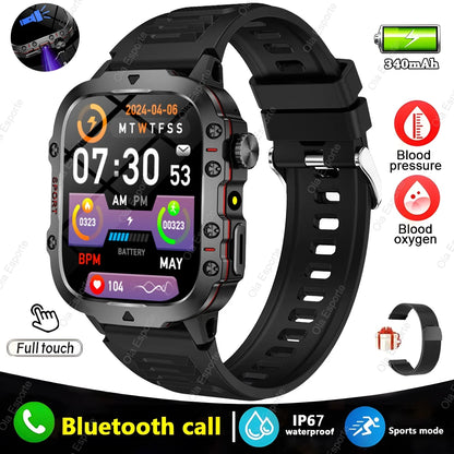 2025 New Military Smart Watch Men IP68 5ATM Outdoor Sports Fitness Tracker Health Monitoring 2.01Inch Bluetooth Calls Smartwatch