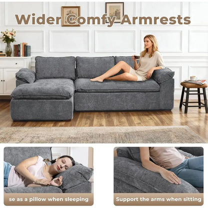 Grey Chenille L-Shaped Sectional Sofa with Deep Seating and Memory Foam, Ready to Use | Kimlud Luxury Chair