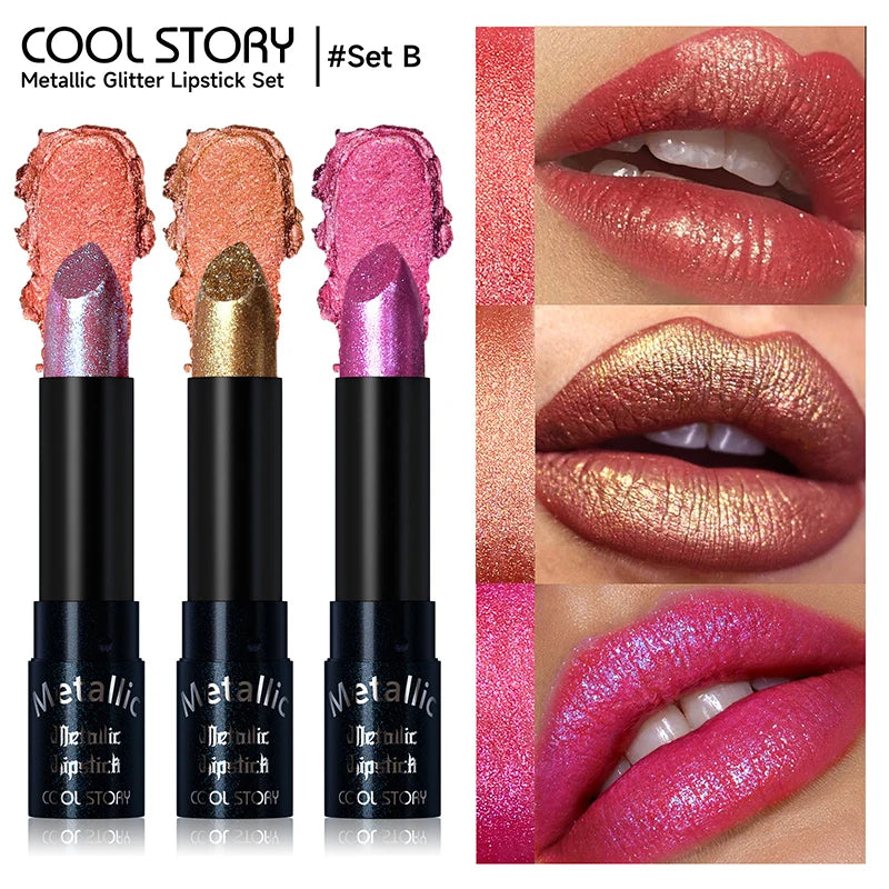 15 Colors Metallic Purple Chameleon Lipstick Waterproof Long Lasting Pearlescent Glitter Diamond Lipstick Halloween...
